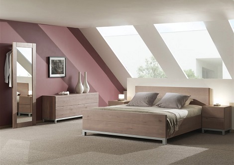 van Houdt Trapani slaapkamer bed,brede commode,passpiegel,eiken hout,E65 gezeept grijs